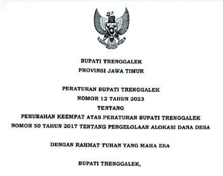 PERBUP KABUPATEN TRENGGALEK NO 12 TAHUN 2023 TENTANG ADD